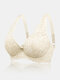 Women Lace Floral Adjustable Straps Underwire Gather Cup Bra - Nude