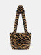 Women Plush Fluffy Cow Zebra Pattern Shoulder Bag Handbag - 02