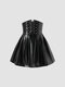 Solid Drawstring Zip Gothic Corset Skirt - Black