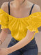 Blusa casual manga bufante plissada com pregas bainha - Amarelo