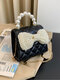 Women PU Leather Chain Pearls Bowknot Satchel Bag Shoulder Bag Mini Crossbody Bag - Black
