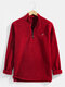 Mens Polar Fleece Chest Embroidered Half Zip Warm Pullover Sweatshirts - Wine Red
