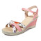 Floral Open Toe Wedge Sandals - Pink