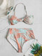 Biquínis de cintura alta com estampa tropical halter string bowknot feminino maiôs - Impressão