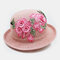 महिला रेट्रो मुद्रित खोखले स्ट्रॉ टोपी - गुलाब का फूल