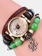 Multilayer Vintage Women Watch Decorated Pointer Four Leaf Clover Pendant Beaded Quartz Watch - #04