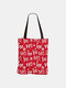 Women Canvas Christmas Print Tote Handbag - #08