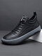 Men PU Slip Resistant Pure Color Lace Up Sport Casual Shoes - Black