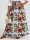 Floral Geometric Print Knotted Pocket Loose Long Skirt - White