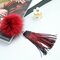 Simple Women Tassel Necklace Leather Wool Ball Sweater Necklace - Red