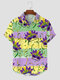 Mens Carnival Mask Color Block Print Lapel Short Sleeve Shirts Winter - Yellow
