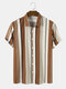 Mens Striped & Pinstripe Button Up Casual Short Sleeve Shirts - Khaki
