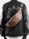 Men Brief Faux Leather Waterproof Solid Color Crossbody Bag Sling Bag - Coffee