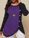 Solid Color Long Sleeve O-neck Patchwork Sweater For Women - Purple