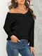 Solid Color V-neck Long Sleeve Plush Blouse For Women - Black