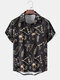 Mens Allover Christmas Pattern Button Front Casual Short Sleeve Shirts - Black