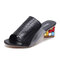 Women Colorful Crystal Mid Heel Transparent Jelly Casual Slippers - Black