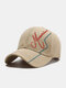 Men Polyester Cotton Contrast Colors Hand Embroidered Thread Letters Simple Sunshade Baseball Cap - Khaki