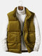 Mens Corduroy Zip Front Stand Collar Solid Warm Vests Gilet With Pocket - Yellow