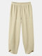 Solid Pocket Elastic Waist Casual Pants For Women - Khaki