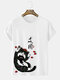 Camisetas masculinas de manga curta com estampa de morango e gato desenho animado inverno - Branco