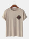 Mens Ethnic Geometric Chest Print Short Sleeve Cotton T-Shirts - Khaki