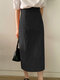 Pures Color Back Zipper Calf Length Split Casual Skirt - Black