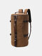 Men Vintage Canvas Large Capacity Multi-Carry Solid Color Cylinder Casual Backpack - Coffee