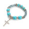 Boho Rhinestones Natural White Blue Turquoise Stone Beads Cross Bracelets Gift for Women  - Turquoise