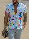 Mens Short Sleeve Flower Printed Casual Holiday Shirts - Blue