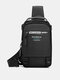 Men Nylon Fabric Casual Portable USB Charging Design Chest Bag Waterproof Daily Crossbody Bag - Black