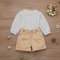 Girl's Long Sleeves Dot Tops+ Short Pants Casual Set For 1-7Y - White