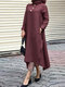 Asymmetrical Solid Color Long Sleeve Plus Size Dress with Pockets - Wine Red