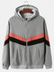Mens Casual Loose Colorblock Cotton Zipper Up Elastic Hem Hooded Jacket - Grey