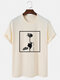 Mens Monochrome Rose Graphic Cotton Short Sleeve T-Shirts - Beige