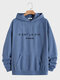 Mens Letter Embroidered Texture Kangaroo Pocket Casual Hoodies - Blue