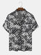 Mens Leopard Checkered Print Button Up Short Sleeve Shirts - Gray