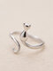 Cute Cat Women Earrings Adjustable Open Index Finger Ring Tail Ring - Silver