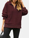 Solid Color Zip Front Lapel Collar Loose Sweatshirt For Women - Wine Red