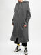 Casual Solid Color Pockets Front Zipper Hooded Long Coat - Grey