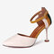 Women Color Matching Buckle Strap Pointed Toe Pumps - Beige