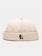 Unisex Cotton Solid Color Cartoon Pattern Embroidery Sunshade Crimping Brimless Beanie Landlord Cap Skull Cap - Beige