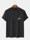 Camiseta informal fina con estampado Panda de color sólido 100 % algodón para hombre - Negro