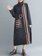 Stripe Stitch Pocket Long Sleeve Turtleneck Casual Dress Women - Gray