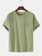 Mens National Style Cotton Linen Round Neck Casual Short Sleeve T-shirts - Green