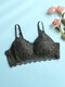 Women Floral Lace Jacquard Breathable Lightly Lined Back Closure Bra - Dark Green