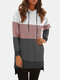 Contrast Color Patchwork Pocket Casual Drawstring Hoodie For Women - Pink