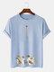 T-shirts à manches courtes en coton imprimé chat de dessin animé japonais pour hommes - bleu