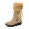 Women Warm Slip Resistant Back Lace-up Flat Mid-calf Snow Boots - Beige