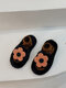Women Flower Embellished Soft Comfy Warm Home Slippers - Black